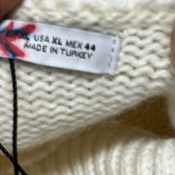 Zara White Green Stripes FOLDOVER NECK Pullover Wool Blend SIZE XL NWOT - Picture 4 of 8